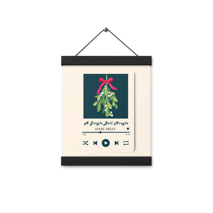 A Jingle Bell Mingle Poster with hangers