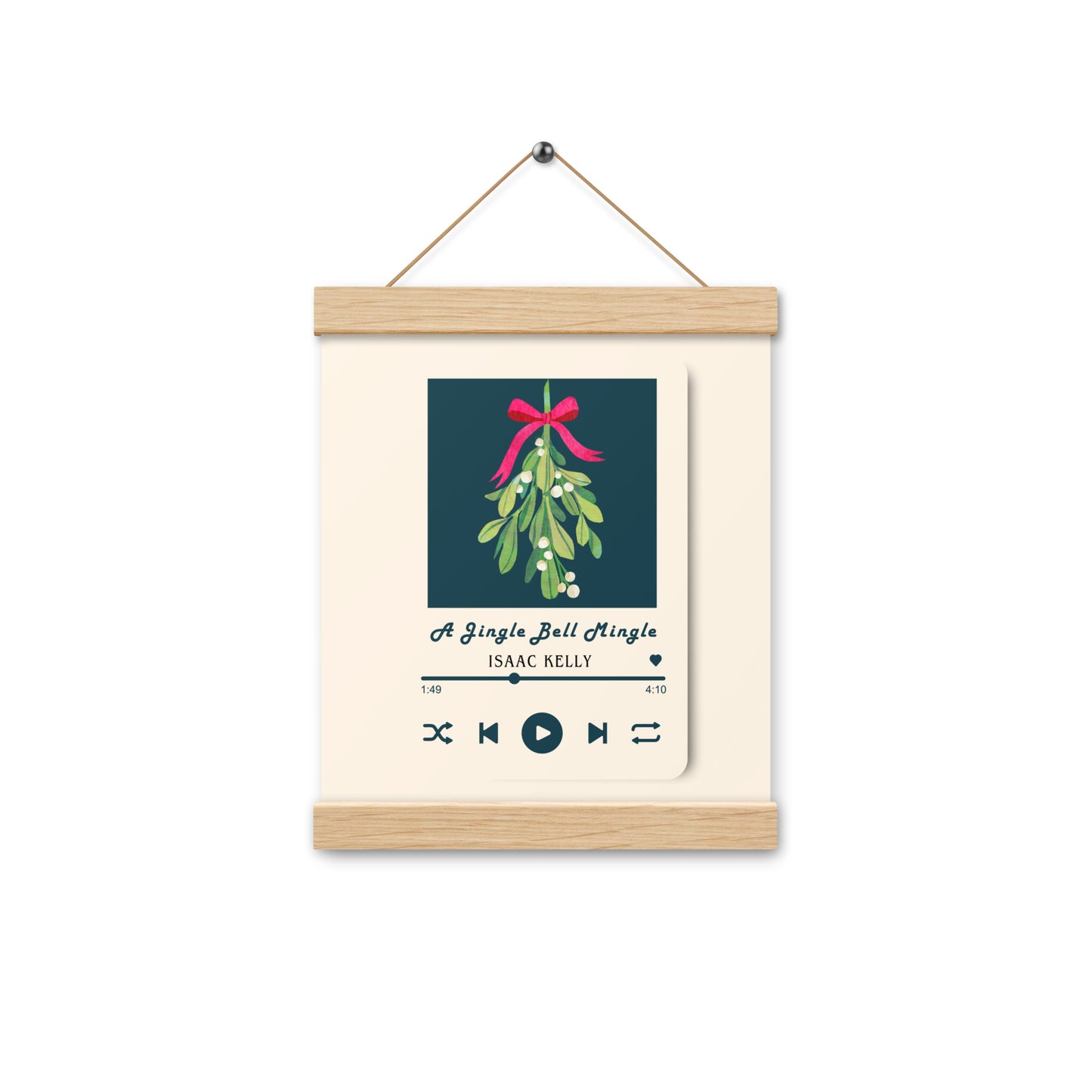 A Jingle Bell Mingle Poster with hangers